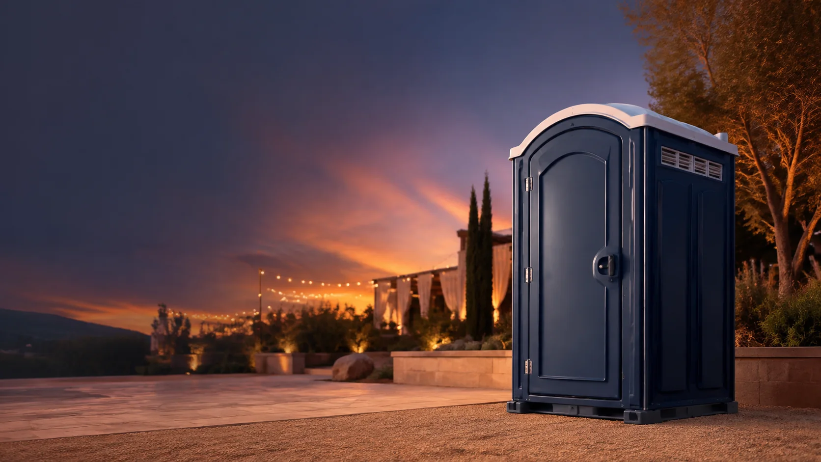 Portable restroom shown for rental planning in Tupelo, MS